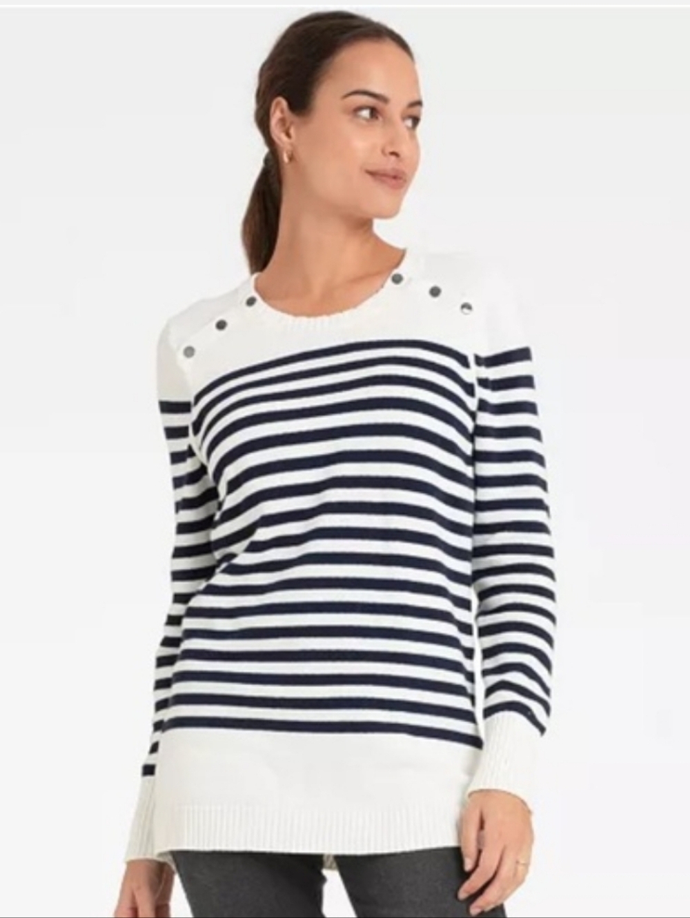 Seraphine Nautical Stripe Cotton Maternity & Nursing Sweater Size Small